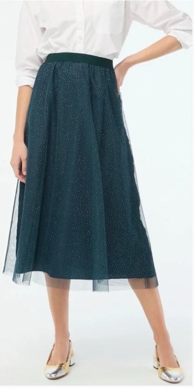 J.Crew Sparkle Tulle Midi Skirt in Gold Foil Dot Old Fare size XS